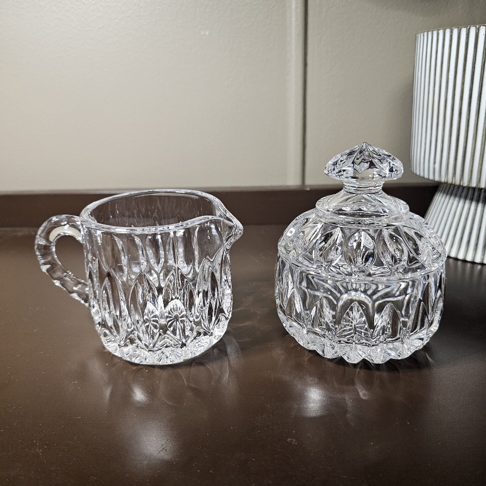 Vintage Gorman Athlea Crystal Creamer and Sugar Bowl With Lid Set